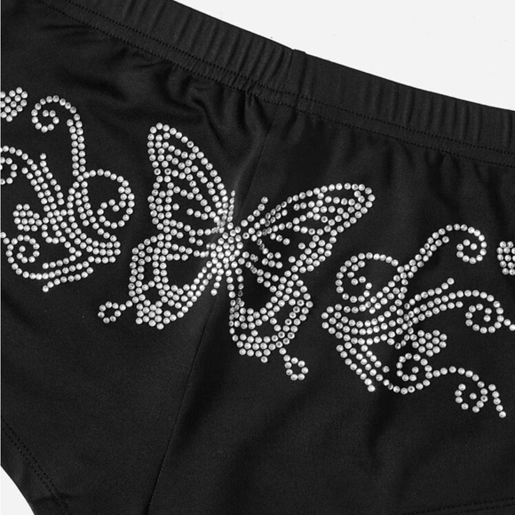 Butterfly Rhinestone Booty Short Shorts Cheeky Twerk S Small Active Loungewear - Picture 3 of 3